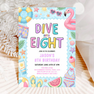 Dive Into Eight Pool Party 8th Birthday Invitation