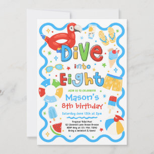 Dive Into Eight Summer Pool Party 8th Birthday Invitation