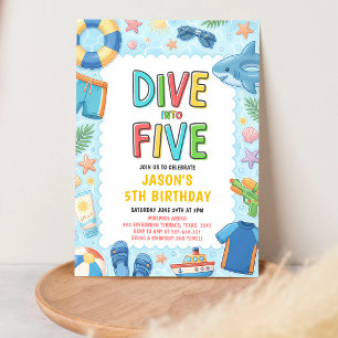 Dive Into Five 5th Birthday Pool Party Invitation