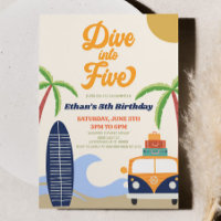 Dive Into Five Beach Surf Retro 5th Birthday Party