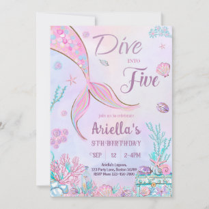 Dive Into Five Birthday Invitation Mermaid 5th