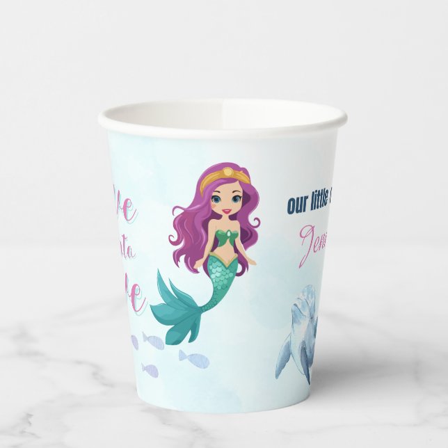 Dive into Five Blue Mermaid Girls 5th Birthday Paper Cups (Left)