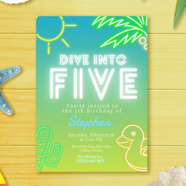 Dive into Five - Boy Pool Party  Invitation (Creator Uploaded)