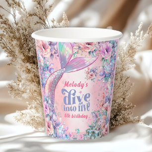 Dive into Five Flower Glitter Mermaid Tail Paper Cups