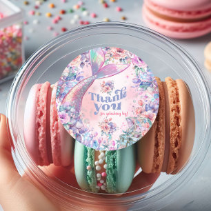 Dive into Five Flower Glitter Mermaid Thank you Classic Round Sticker