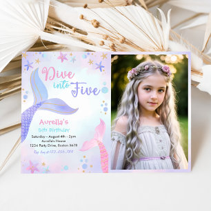 Dive Into Five Girl 5th Birthday Party Photo Invitation