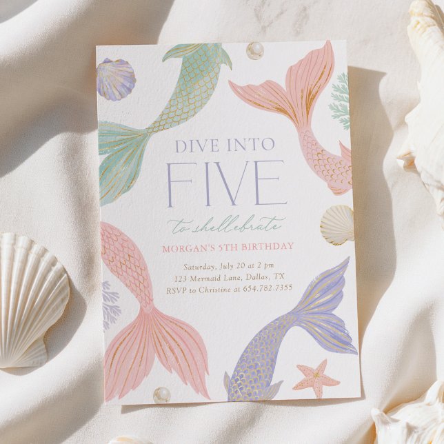 Dive into Five Mermaid 5th Birthday Invitation (Creator Uploaded)