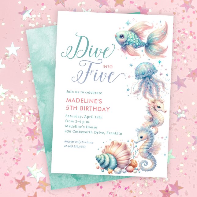 Dive Into Five Mermaid 5th Birthday  Invitation (Creator Uploaded)