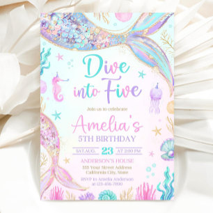 Dive into Five Mermaid 5th Birthday Invitation Sea