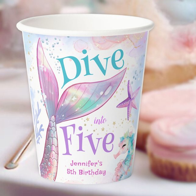 Dive into Five Mermaid 5th Birthday Paper Cups (Creator Uploaded)