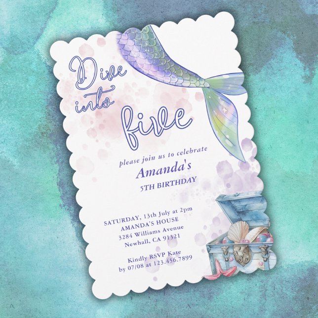 Dive Into Five Mermaid 5th Birthday Party  Invitation (Creator Uploaded)
