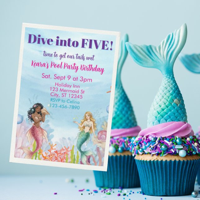 Dive into Five, Mermaid Birthday Invitation (Creator Uploaded)