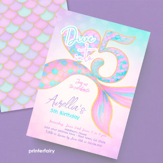 Dive into Five Mermaid Birthday Invitation