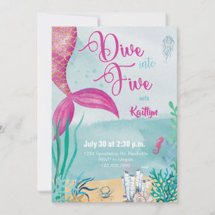 Dive into Five Mermaid Under the Sea Birthday Invitation