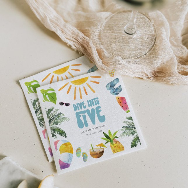 Dive into Five Pool Birthday Party Napkin (Creator Uploaded)