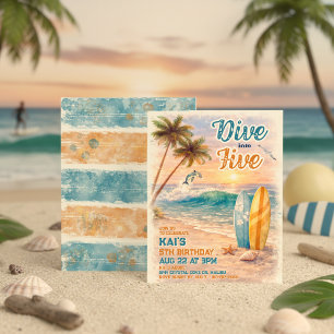 Dive into Five Retro Surf Beach 5th Birthday  Invitation