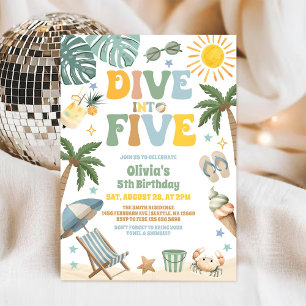Dive Into Five Summer Beach Party 5th Birthday Invitation