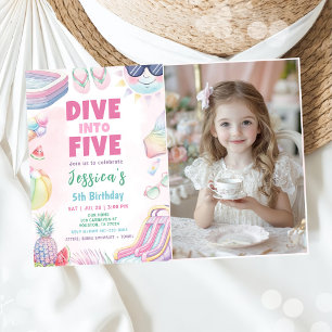Dive Into Five - Summer Girl 5th Birthday Photo Invitation