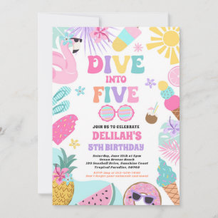 Dive Into Five Tropical Beach 5th Birthday Party Invitation