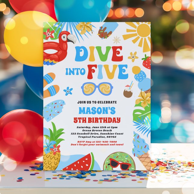 Dive Into Five Tropical Beach 5th Birthday Party Invitation (Creator Uploaded)
