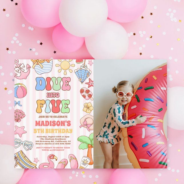 Dive Into Five Tropical Beach 5th Birthday Photo Invitation (Creator Uploaded)