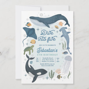 Dive Into Five Under The Sea 5th Birthday Invitation