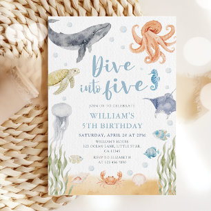 Dive Into Five Under The Sea 5th Birthday Invitation