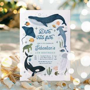 Dive Into Five Under The Sea 5th Birthday  Invitation