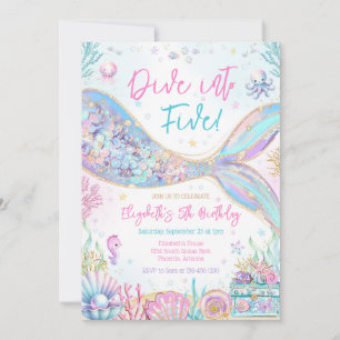 Dive Into Five Under the Sea Mermaid Girl Birthday Invitation