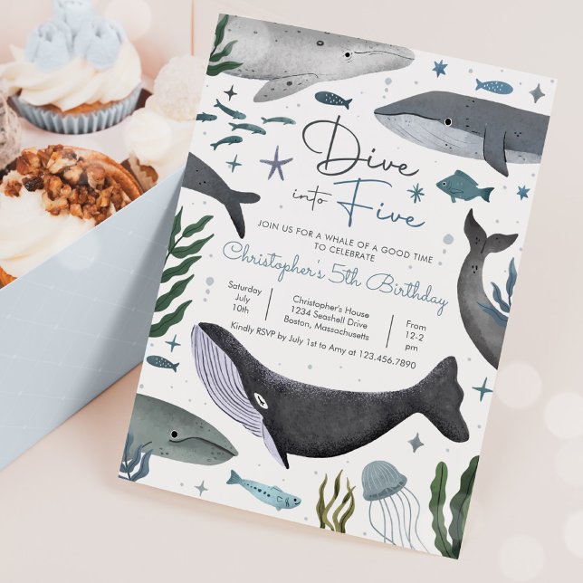Dive Into Five Under The Sea Whale Birthday Party Invitation (Creator Uploaded)