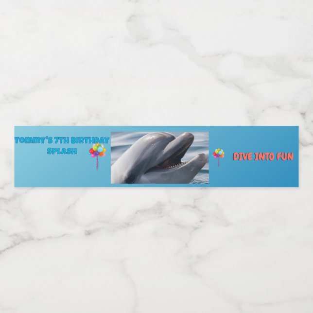 Dive Into Fun Dolphin Splash Water Bottle Label (Single Label)