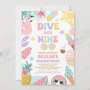 Dive Into Nine Tropical Beach 9th Birthday Party Invitation