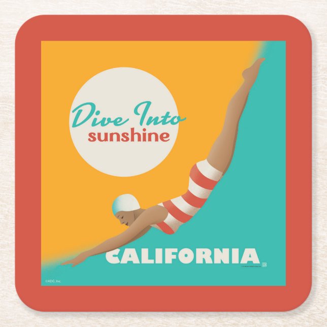 Dive Into Sunshine | California Square Paper Coaster (Front)