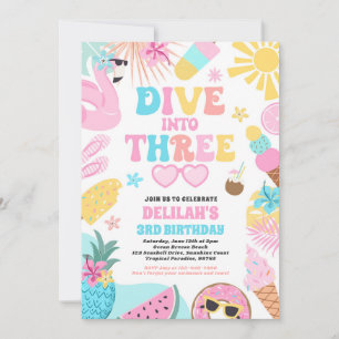 Dive Into Three Tropical Beach 3rd Birthday Party Invitation