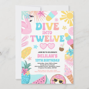 Dive Into Twelve Tropical Beach 12th Birthday Invitation