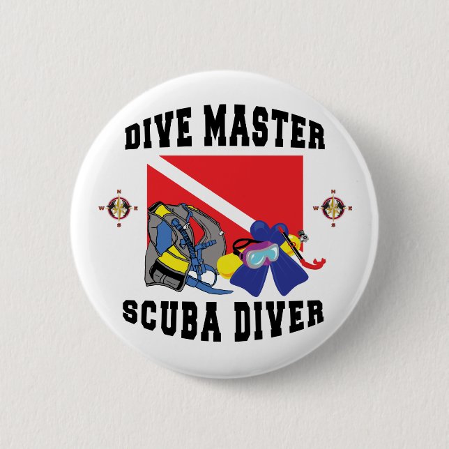 Dive Master SCUBA Diver 6 Cm Round Badge (Front)