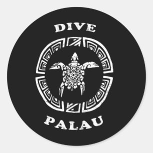 Dive Palau Vintage Retro Tril Turtle Vacation  Classic Round Sticker