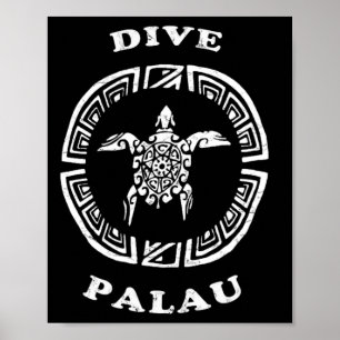 Dive Palau Vintage Retro Tril Turtle Vacation Poster