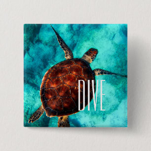 Dive Sea Turtle 15 Cm Square Badge