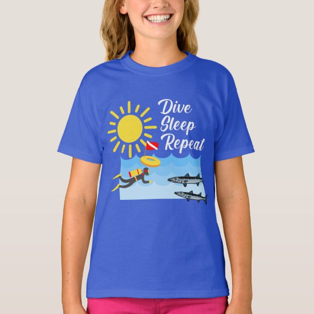 Dive Sleep Repeat Design - Girls' Basic T-Shirt (Front)