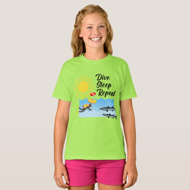 Dive Sleep Repeat Design - Girls' Basic T-Shirt (Front Full)