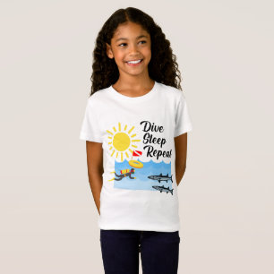 Dive Sleep Repeat Design - Girls' Fine Jersey T-Sh T-Shirt