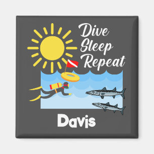 Dive Sleep Repeat Design - Square Magnet