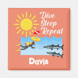 Dive Sleep Repeat Design - Square Magnet