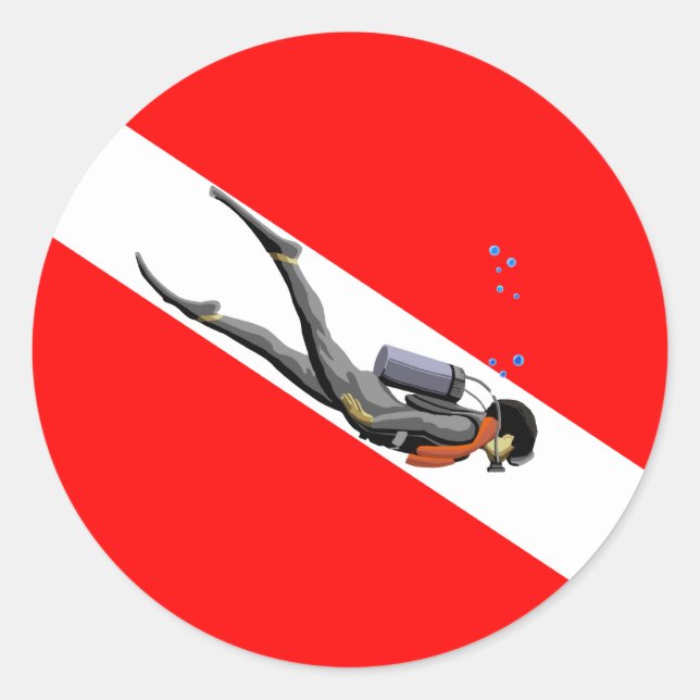 Diver And Dive Flag Classic Round Sticker (Front)