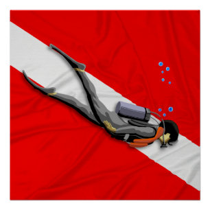Diver And Dive Flag Poster