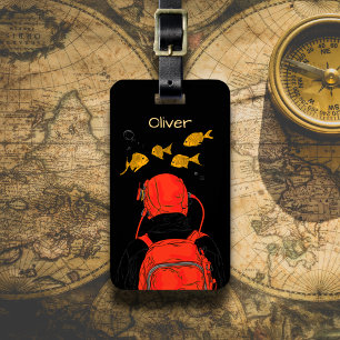 Diver and Golden Fish Luggage Tag