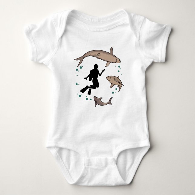 Diver and Sharks Baby Bodysuit (Front)