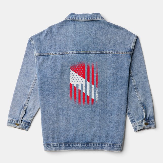 Diver Down Flag American Flag Patriot Scuba Diver  Denim Jacket (Back)