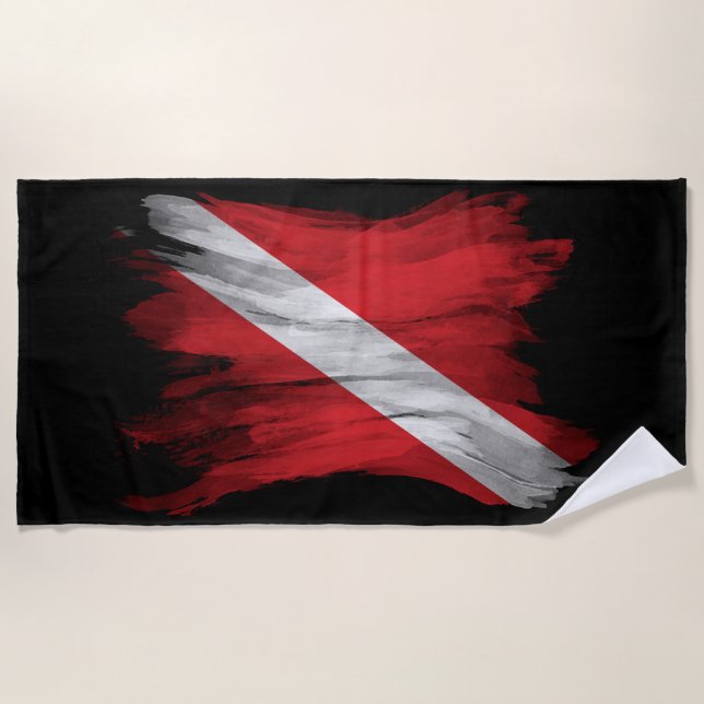 Diver Down flag brush stroke, Dive flag Beach Towel (Front)